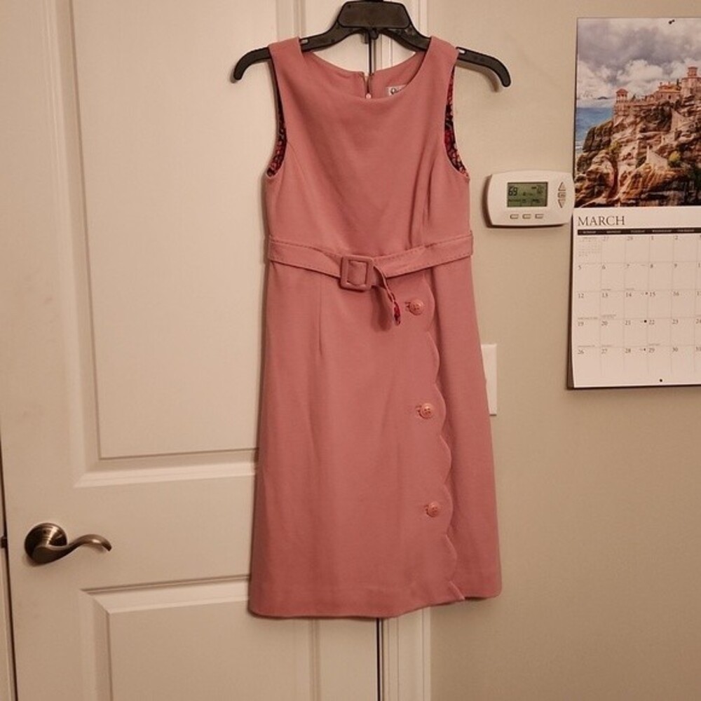 Lilly Pulitzer Pink Sheath Dress w/ Scallop Detail & Belt Size 4